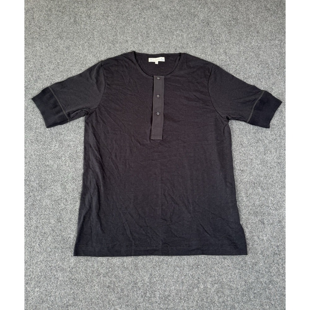 Merz B Schwanen Shirt Mens Large Size 6 Black Thermal Henley Short Sleeve Tee